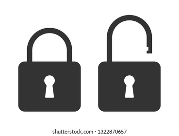 Icons flat closed lock and open lock. Symbols vector security. Isolated symbol on white background . 