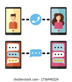 icons flat design concept for web. Video conference. Online chat and messaging. Vector flat illustration. Distance web love. Work chat. Web banner template. Self isolation communication
