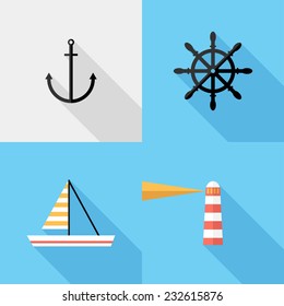  icons. Flat design style modern vector illustration. Isolated on stylish color background. Flat long shadow icon. Elements in flat design.