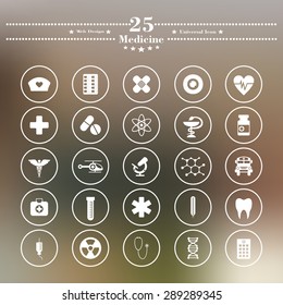 Icons flat is medicine white on a blurred background