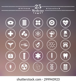 Icons flat is medicine white on a blurred background