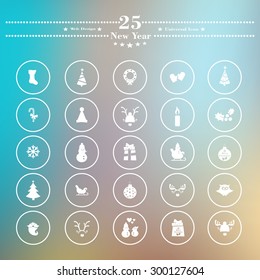 Icons flat is the new year on white blur background