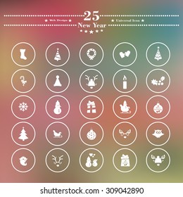 Icons flat is the new year on white blur background