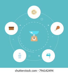 Icons flat style bread, salt, mixer and other vector elements. Set of food icons flat style symbols also includes leg, scales, bread objects.
