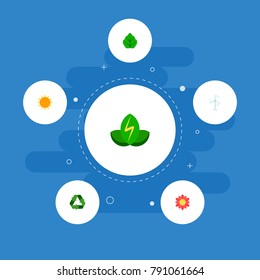 Icons flat style energy windmill, recycle, green power and other vector elements. Set of nature icons flat style symbols also includes power, flower, eco objects.