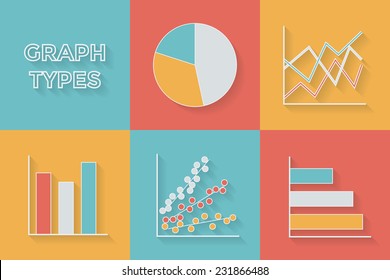 Icons in flat style. Graph types - Set of Infographic Elements Collection in flat design style with hand drawn elements for presentation, booklet, website etc. Vector illustration