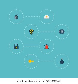 Icons flat style key, laptop, phone and other vector elements. Set of security icons flat style symbols also includes lock, safe, security objects.