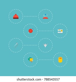 Icons flat style knitting machine, origami, scrapbooking and other vector elements. Set of handmade icons flat style symbols also includes sewing, needle, wool objects.