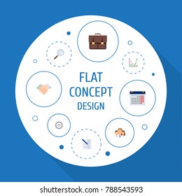 Icons flat style loupe, date, chart and other vector elements. Set of job icons flat style symbols also includes team, chart, day objects.