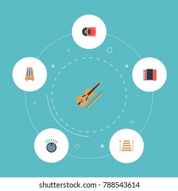Icons flat style volume control, metronome, vinyl and other vector elements. Set of melody icons flat style symbols also includes retro, percussion, knob objects.