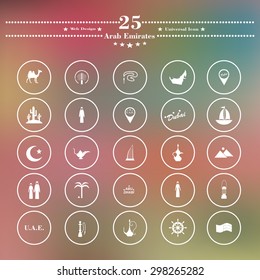 Icons flat is white Arab Emirates on blurred background