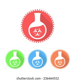 Icons of flat-bottomed flask with toxic solution, 2d flat illustration, vector, eps 8