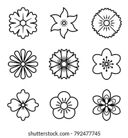 Icons of flowers. Flat style. Vector illustration.