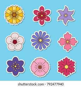 Icons of flowers. Flat style. Vector illustration.