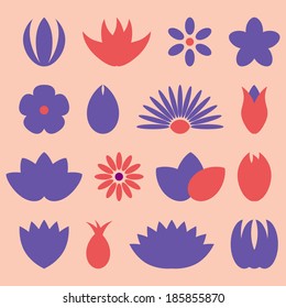 Icons flowers simple silhouettes