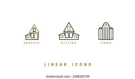 Icons flowers, wildflowers, herbs, leaf, in linear style. Floral branches icon vector graphic