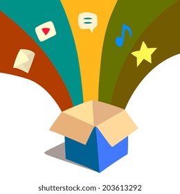 icons fly out of the box. Vector illustration. Abstract image