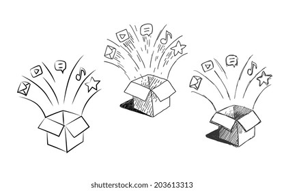 icons fly out of the box. Vector illustration. Abstract image