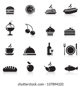 icons food: chicken, hamburger, wine, a plate, apple