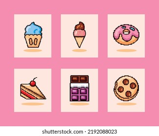 icons food pixel art, style