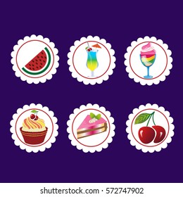icons food: watermelon, cocktail, cupcake, cherry, cake