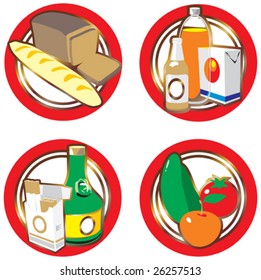 Icons with foods and drinks. Vector illustration.