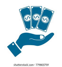 icons in the form of dollar bill with human hands isolated