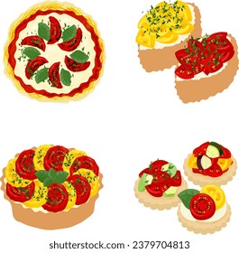 The icons of fresh and juicy tomato dishes such as pizza and bruschetta and tart and cracker hors d'oeuvres