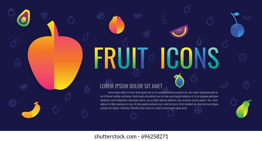 icons fruit. on blue background. logo. symbol