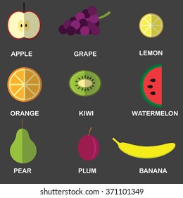 Icons of fruit in the style of the flat.