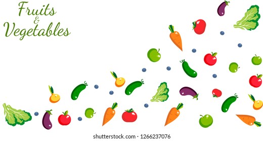 icons of fruits and vegetables on a white background for your design. Organic Food banner. Vector illustration