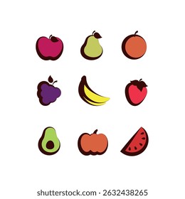 Icons of fruits and vegetables on a white background