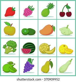 Icons of fruits and vegetables  - Vector illustration