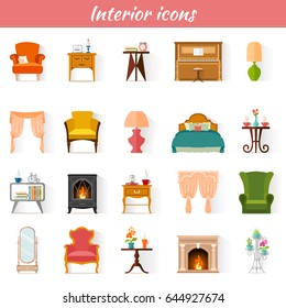 Icons of furniture. Set of vector pictogram for web design. Badges of interior items.