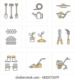 Icons of garden equipment for a website or online store.