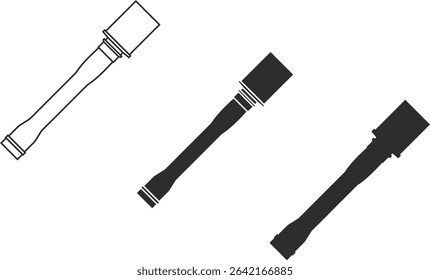 Icons of German grenade from World War II in the form of a line, isolation, silhouette in black colors.