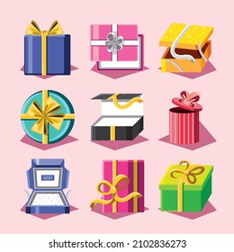 icons gift boxes presents party