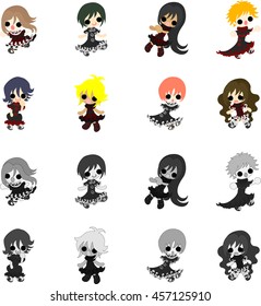The icons of girls in black dress