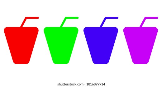 Icons of glasses with tubes. Vector set of cups with tubes. Icons of colored glasses.
