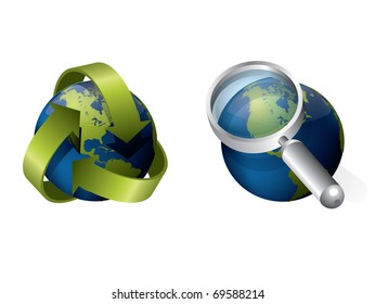 Icons with globe and arrows