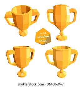 Icons gold cup isolated on a white background. The award for the first place. Low poly style. Vector illustration.