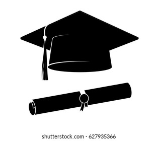 Icons. Graduation cap or hat vector illustration in the flat style. Graduation cap isolated on the background.