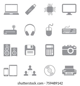 IT Icons. Gray Flat Design. Vector Illustration. 