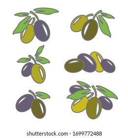 icons of green olives on the white background, filled outline style vector