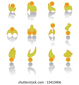 Icons are in green and orange tones. Vector.