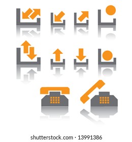 Icons are in grey and orange tones. Vector.