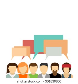 Icons group of people with speech bubbles. Vector illustration of a communication concept.