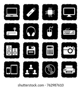 IT Icons. Grunge Black Flat Design. Vector Illustration. 