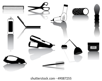 Icons of hairdresser accessories with shadow