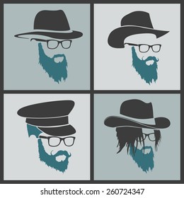 icons hairstyles beard and mustache hipster full face